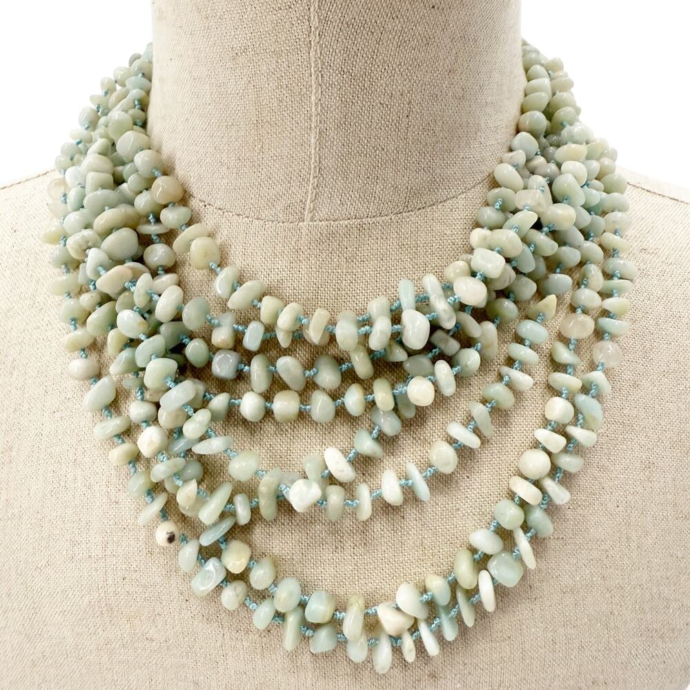 vintage pale blue stone multi-strand Necklace statement jewelry toggle closure